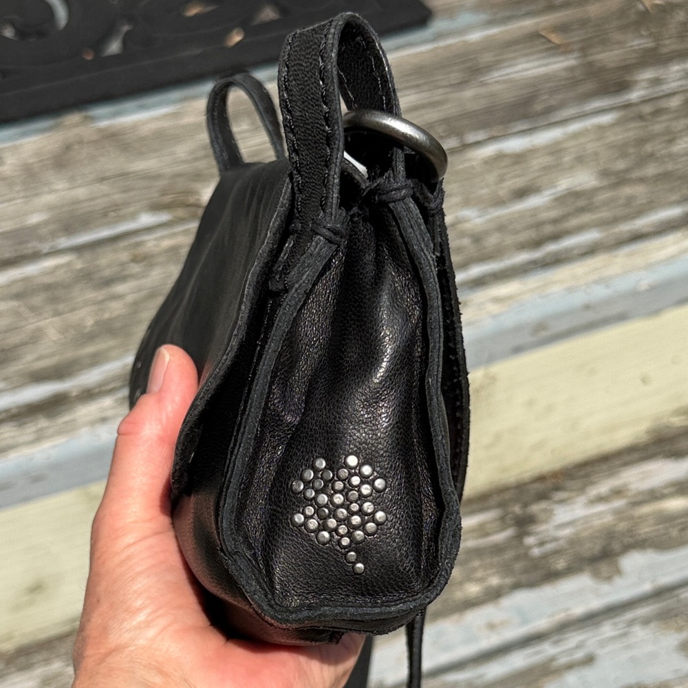 Lucky Brand Black Leather Crossbody Bag Small Studded Biker Boho Hippie Purse - Picture 6 of 8